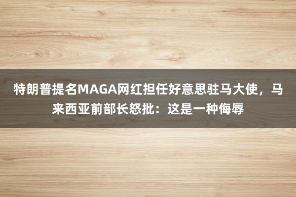 特朗普提名MAGA网红担任好意思驻马大使，马来西亚前部长怒批：这是一种侮辱