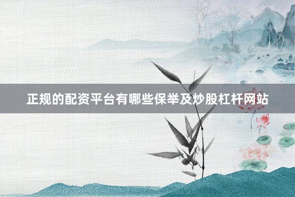正规的配资平台有哪些保举及炒股杠杆网站