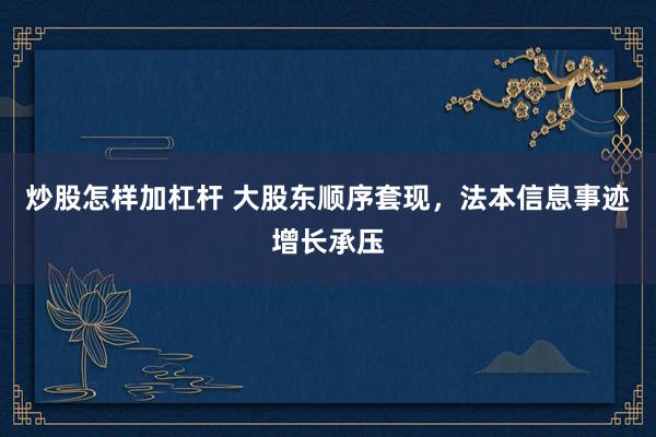 炒股怎样加杠杆 大股东顺序套现，法本信息事迹增长承压