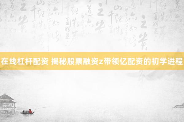 在线杠杆配资 揭秘股票融资z带领亿配资的初学进程