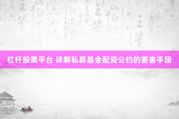杠杆股票平台 详解私募基金配资公约的要害手段